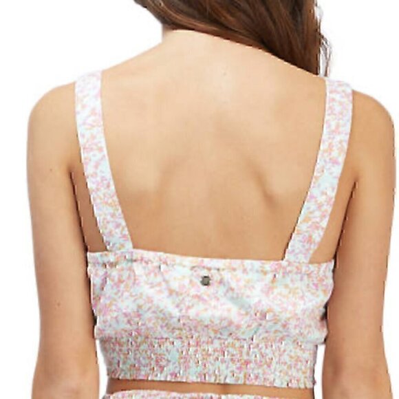 NEW NWT ROXY Sea Fog Strappy Tank Top Mint Green Multi Ditsy Floral Crop Top M - Picture 3 of 12